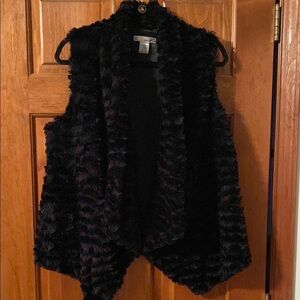 WD.NY Black Faux Fur Open Front Vest Size Large
